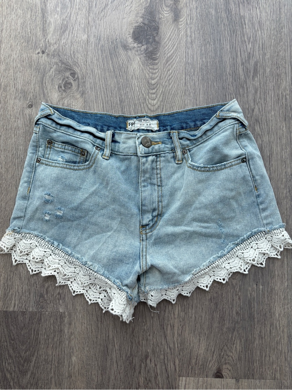Free People Bohemian Lace Light wash Denim Shorts